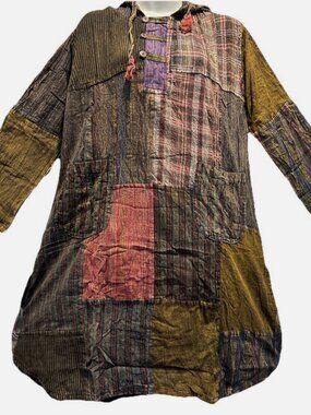 Nw FUNKY STUFF hippy pocket patch distressed TUNIC TOP HOODIE DRESS M
